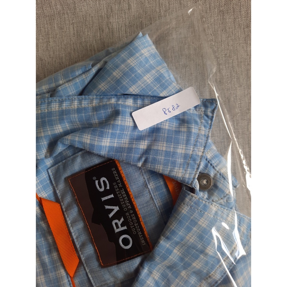 Orvis Men XL Vent Outdoor Plaid Pocket Button Shirt SS Recycled Polyester Blue - Picture 9 of 9